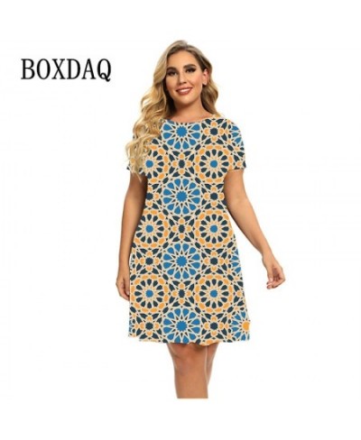 Fashion Circle Short Sleeve Dresses For Women 2023 Vintage Geometry Graphic Loose Clothing Plus Size Ladies Summer Dress 5XL ...