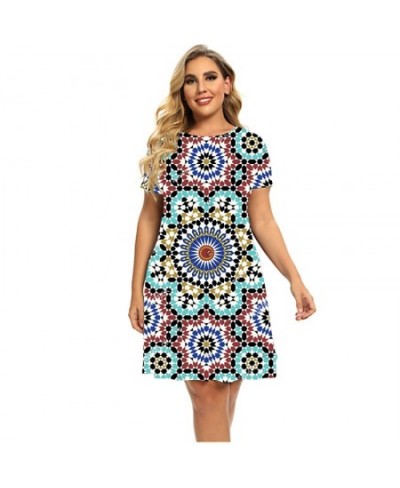 Fashion Circle Short Sleeve Dresses For Women 2023 Vintage Geometry Graphic Loose Clothing Plus Size Ladies Summer Dress 5XL ...