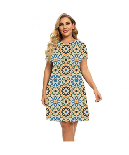 Fashion Circle Short Sleeve Dresses For Women 2023 Vintage Geometry Graphic Loose Clothing Plus Size Ladies Summer Dress 5XL ...