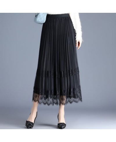 Both Sides Pleated Skirt Spring Summer Elasticity Waist Women Skirt Long Temperament Mesh Skirt Lady Office Skirt $46.24 - Sk...