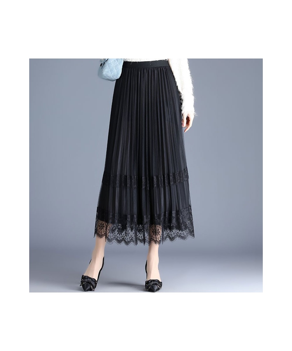 Both Sides Pleated Skirt Spring Summer Elasticity Waist Women Skirt Long Temperament Mesh Skirt Lady Office Skirt $46.24 - Sk...