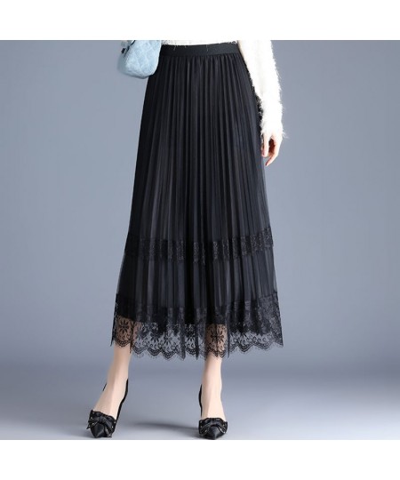 Both Sides Pleated Skirt Spring Summer Elasticity Waist Women Skirt Long Temperament Mesh Skirt Lady Office Skirt $46.24 - Sk...