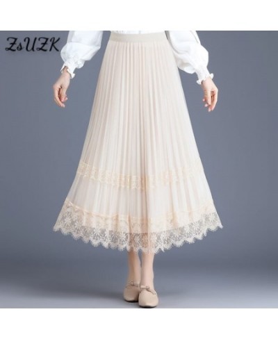 Both Sides Pleated Skirt Spring Summer Elasticity Waist Women Skirt Long Temperament Mesh Skirt Lady Office Skirt $46.24 - Sk...