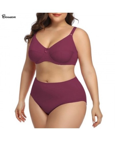 80D-120F Women's Plus Size Lingerie Set Sexy Plain Underwear Set UltraThin Unlined Full Cup Bra And Panty Set $31.56 - Underwear