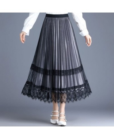 Both Sides Pleated Skirt Spring Summer Elasticity Waist Women Skirt Long Temperament Mesh Skirt Lady Office Skirt $46.24 - Sk...