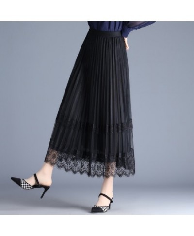 Both Sides Pleated Skirt Spring Summer Elasticity Waist Women Skirt Long Temperament Mesh Skirt Lady Office Skirt $46.24 - Sk...