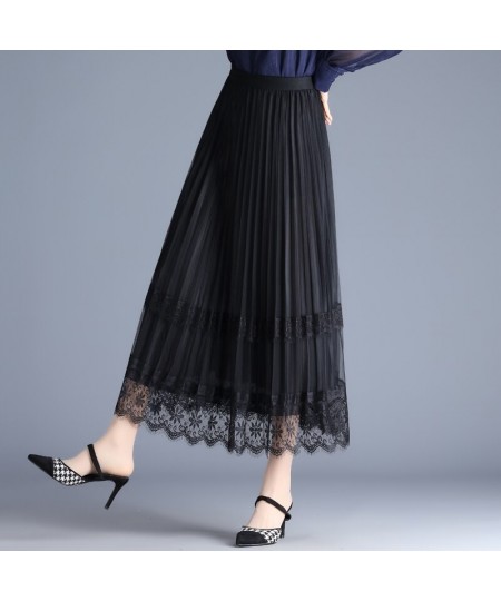 Both Sides Pleated Skirt Spring Summer Elasticity Waist Women Skirt Long Temperament Mesh Skirt Lady Office Skirt $46.24 - Sk...