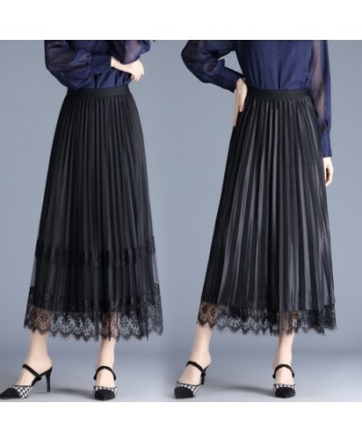 Both Sides Pleated Skirt Spring Summer Elasticity Waist Women Skirt Long Temperament Mesh Skirt Lady Office Skirt $46.24 - Sk...