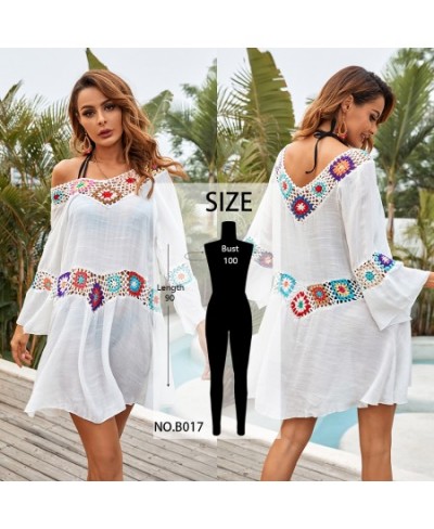 Crochet Beach Cover-Ups Summer Tunic Cover Up Long Knitted Beachwear Swimsuit Ups For Women Vestido Playa Mujer White Dress $...