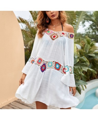 Crochet Beach Cover-Ups Summer Tunic Cover Up Long Knitted Beachwear Swimsuit Ups For Women Vestido Playa Mujer White Dress $...