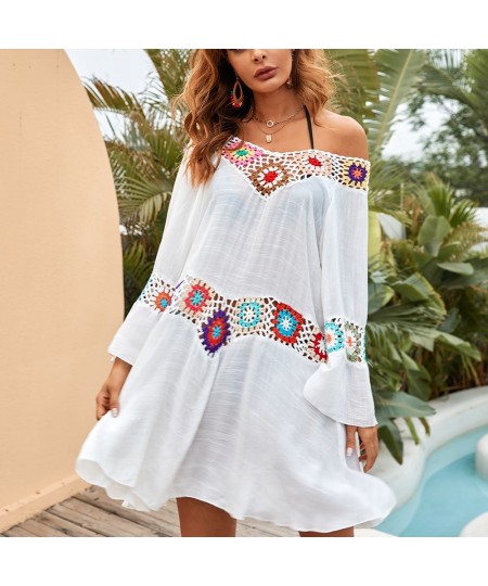 Crochet Beach Cover-Ups Summer Tunic Cover Up Long Knitted Beachwear Swimsuit Ups For Women Vestido Playa Mujer White Dress $...