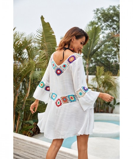 Crochet Beach Cover-Ups Summer Tunic Cover Up Long Knitted Beachwear Swimsuit Ups For Women Vestido Playa Mujer White Dress $...