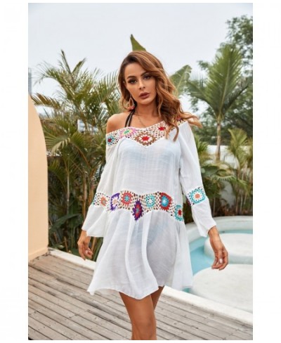 Crochet Beach Cover-Ups Summer Tunic Cover Up Long Knitted Beachwear Swimsuit Ups For Women Vestido Playa Mujer White Dress $...