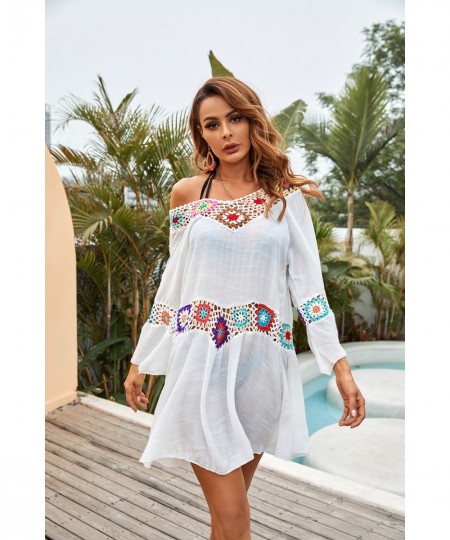 Crochet Beach Cover-Ups Summer Tunic Cover Up Long Knitted Beachwear Swimsuit Ups For Women Vestido Playa Mujer White Dress $...