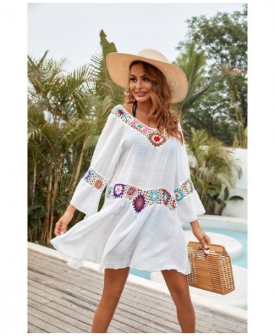 Crochet Beach Cover-Ups Summer Tunic Cover Up Long Knitted Beachwear Swimsuit Ups For Women Vestido Playa Mujer White Dress $...