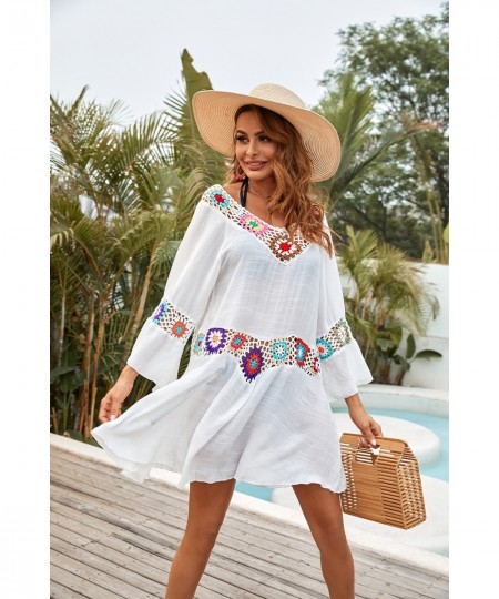 Crochet Beach Cover-Ups Summer Tunic Cover Up Long Knitted Beachwear Swimsuit Ups For Women Vestido Playa Mujer White Dress $...