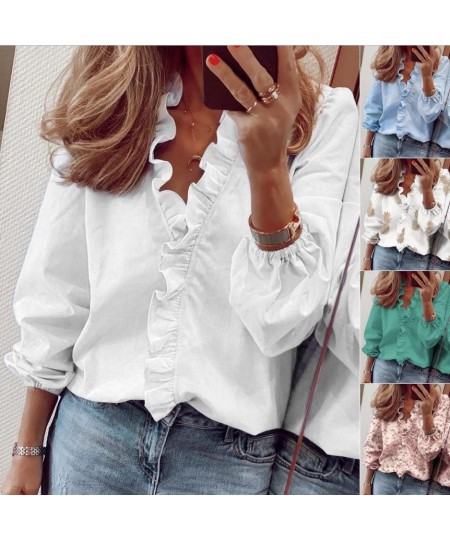 Spring/Summer 2023 Women's New Long Sleeve Ruffle Shirt Women's Shirt $26.74 - Tops & Tees