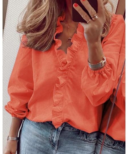 Spring/Summer 2023 Women's New Long Sleeve Ruffle Shirt Women's Shirt $26.74 - Tops & Tees