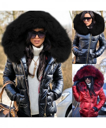 Women Autumn Winter Faux Fur Hood Zipper Warm Down Coat Outdoor Parka Outerwear Faux Fur Winter Coat 2023 Black Denim Jacket ...