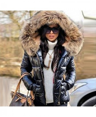 Women Autumn Winter Faux Fur Hood Zipper Warm Down Coat Outdoor Parka Outerwear Faux Fur Winter Coat 2023 Black Denim Jacket ...