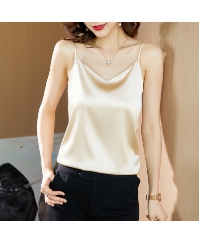 Smmer Korean Fashion Silk Tank Top Women Satin Office Lady Sleeveless Halter Cami Top Loose Green Tops for Women $24.70 - Top...