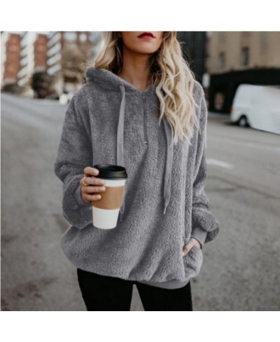 Women's Winter Solid Color Fleece Hooded Sweater Women's Zipper Long Sleeve Sweater Fleece Sweater Jacket Warm Thick Cotton $...