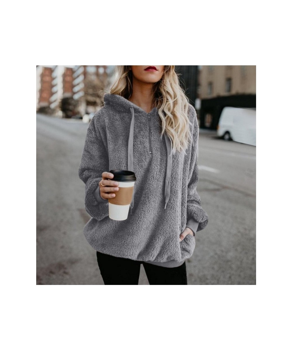 Women's Winter Solid Color Fleece Hooded Sweater Women's Zipper Long Sleeve Sweater Fleece Sweater Jacket Warm Thick Cotton $...