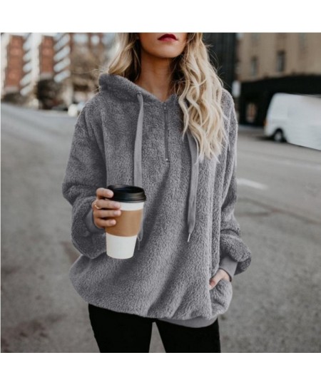 Women's Winter Solid Color Fleece Hooded Sweater Women's Zipper Long Sleeve Sweater Fleece Sweater Jacket Warm Thick Cotton $...