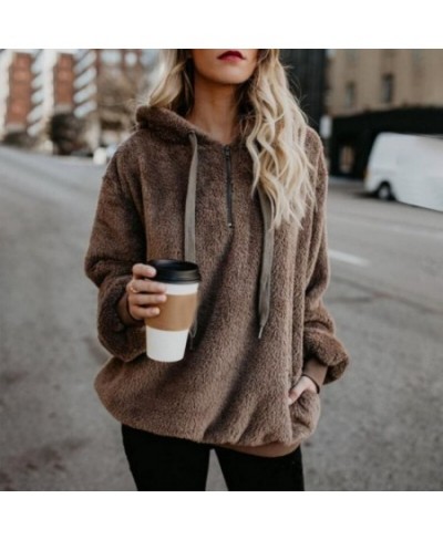 Women's Winter Solid Color Fleece Hooded Sweater Women's Zipper Long Sleeve Sweater Fleece Sweater Jacket Warm Thick Cotton $...