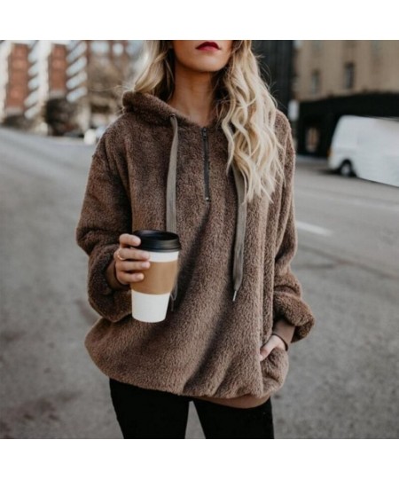 Women's Winter Solid Color Fleece Hooded Sweater Women's Zipper Long Sleeve Sweater Fleece Sweater Jacket Warm Thick Cotton $...