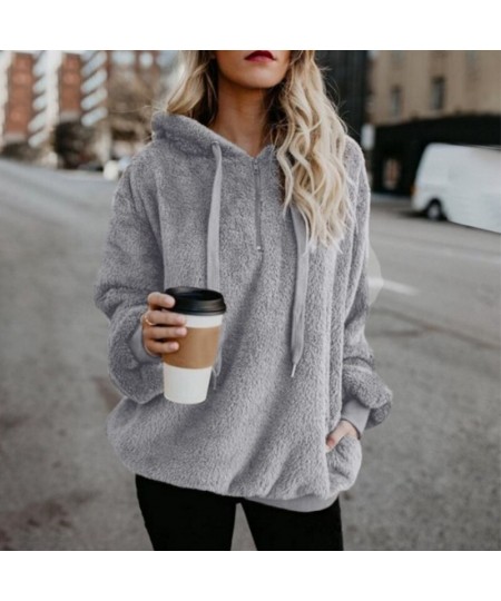 Women's Winter Solid Color Fleece Hooded Sweater Women's Zipper Long Sleeve Sweater Fleece Sweater Jacket Warm Thick Cotton $...