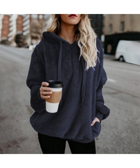 Women's Winter Solid Color Fleece Hooded Sweater Women's Zipper Long Sleeve Sweater Fleece Sweater Jacket Warm Thick Cotton $...