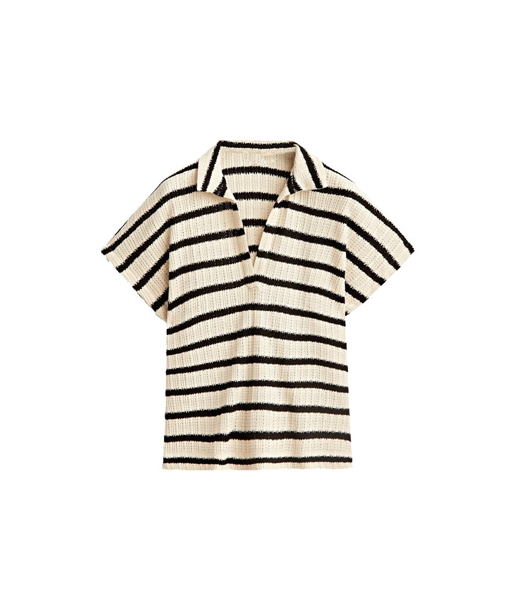 2022 New Summer T-shirts Women Tees Striped Vintage Office Lady Top V-neck Summer Classic Cropped Soft Polo Shirt Mujer $75.8...