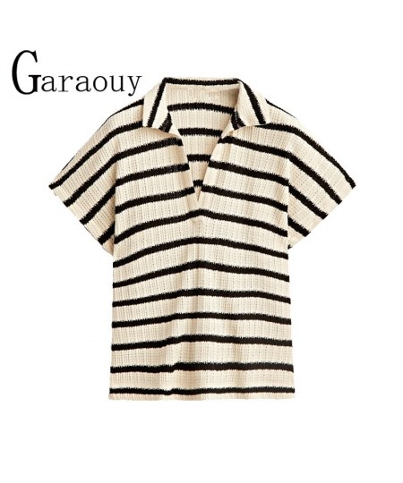 2022 New Summer T-shirts Women Tees Striped Vintage Office Lady Top V-neck Summer Classic Cropped Soft Polo Shirt Mujer $75.8...