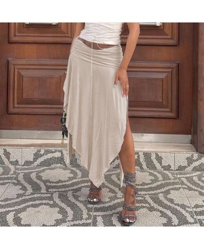 Fashion Vintage Low Waist Dropped Shirring Split Skirts Sexy Hem Irregular Pleated Skirt Women 2000S Club Outfit Holiday $32....