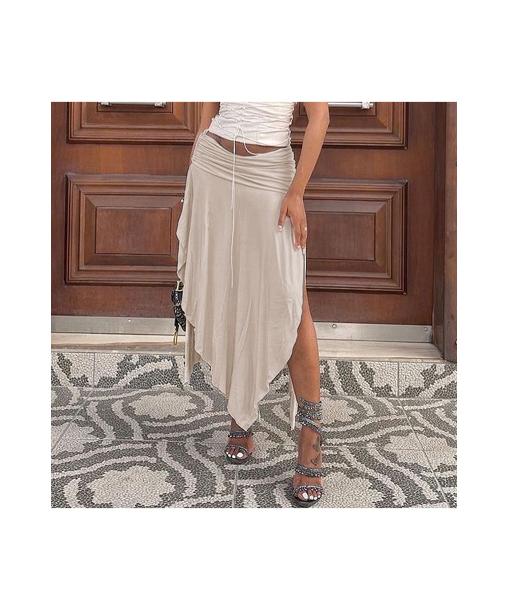 Fashion Vintage Low Waist Dropped Shirring Split Skirts Sexy Hem Irregular Pleated Skirt Women 2000S Club Outfit Holiday $32....