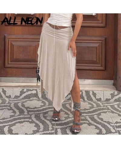 Fashion Vintage Low Waist Dropped Shirring Split Skirts Sexy Hem Irregular Pleated Skirt Women 2000S Club Outfit Holiday $32....