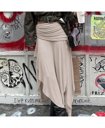 Fashion Vintage Low Waist Dropped Shirring Split Skirts Sexy Hem Irregular Pleated Skirt Women 2000S Club Outfit Holiday $32....