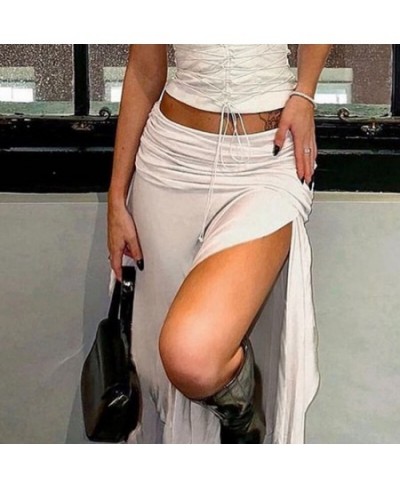 Fashion Vintage Low Waist Dropped Shirring Split Skirts Sexy Hem Irregular Pleated Skirt Women 2000S Club Outfit Holiday $32....