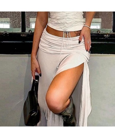 Fashion Vintage Low Waist Dropped Shirring Split Skirts Sexy Hem Irregular Pleated Skirt Women 2000S Club Outfit Holiday $32....