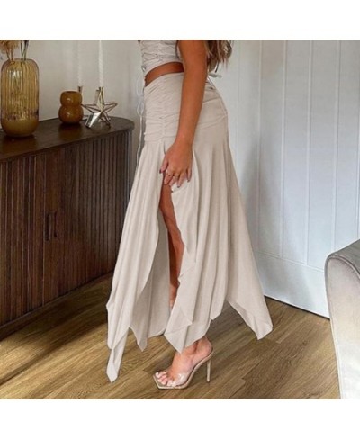 Fashion Vintage Low Waist Dropped Shirring Split Skirts Sexy Hem Irregular Pleated Skirt Women 2000S Club Outfit Holiday $32....