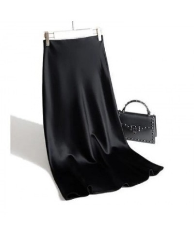 Korean Smooth Satin Elegant A-line Skirts Women Vintage Fashion Faldas Aesthetic Casual Basic Midi High Waist Skirt Bottom Ju...