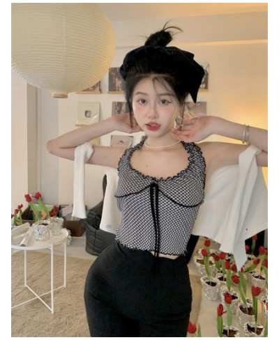 Sweet Lace Plaid Halter Top Tank Ribbon Camisole Women Crop Tops Clothing Streetwear Summer 2022 New $20.27 - Underwear