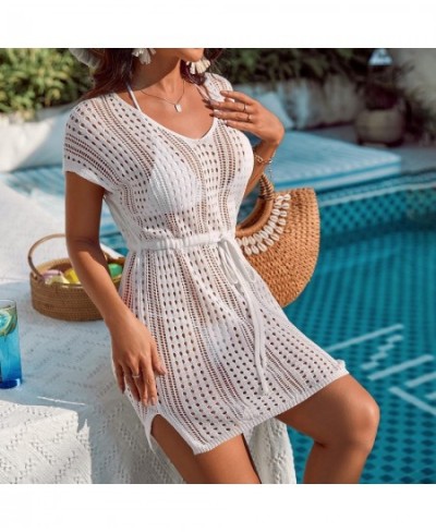 Knitted Beach Wear Women Swimsuit Cover Up Crochet Swimwear Bathing Suits Summer Tunics Mini Dress Side Slit Pareo Cover Ups ...