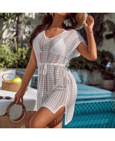 Knitted Beach Wear Women Swimsuit Cover Up Crochet Swimwear Bathing Suits Summer Tunics Mini Dress Side Slit Pareo Cover Ups ...