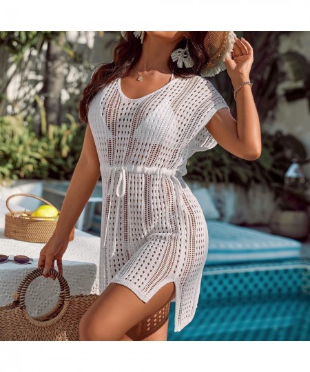 Knitted Beach Wear Women Swimsuit Cover Up Crochet Swimwear Bathing Suits Summer Tunics Mini Dress Side Slit Pareo Cover Ups ...