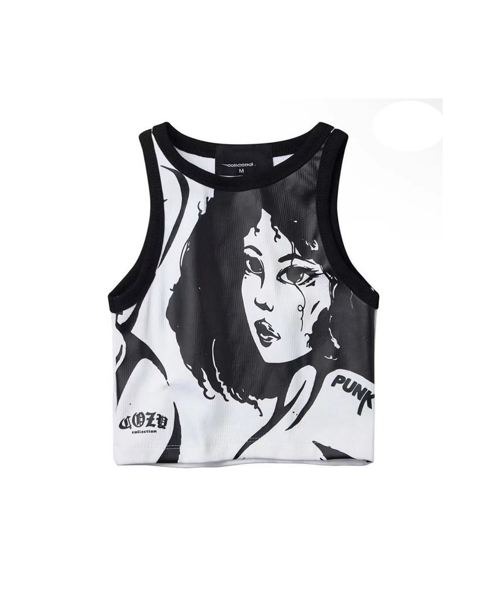 Sexy Y2k Aesthetic Vintage Harajuku Slim Tank Top For Women 2022 Summer Personality Grunge Print Sleeveless Crop Tops $21.98 ...