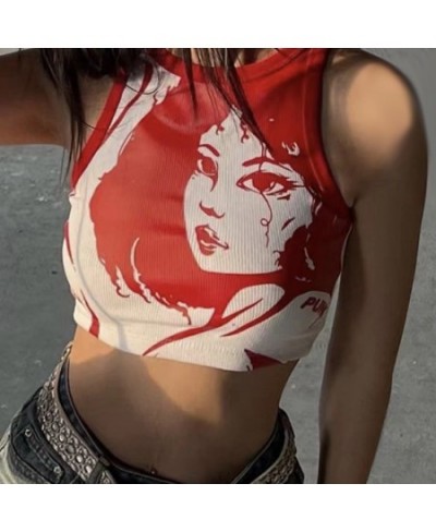 Sexy Y2k Aesthetic Vintage Harajuku Slim Tank Top For Women 2022 Summer Personality Grunge Print Sleeveless Crop Tops $21.98 ...