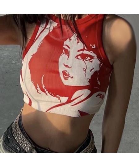 Sexy Y2k Aesthetic Vintage Harajuku Slim Tank Top For Women 2022 Summer Personality Grunge Print Sleeveless Crop Tops $21.98 ...