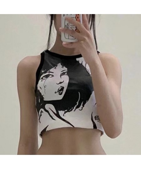 Sexy Y2k Aesthetic Vintage Harajuku Slim Tank Top For Women 2022 Summer Personality Grunge Print Sleeveless Crop Tops $21.98 ...